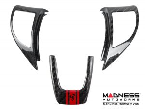 FIAT 500 Steering Wheel Trim - 3 piece kit - Carbon Fiber - Red Racing Stripe